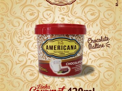 SORVETE AMERICANA - LINHA GOURMET - POTE DE 420 ml - SABOR CHOCOLATE MALTINE