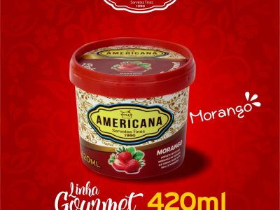 SORVETE AMERICANA - LINHA GOURMET - POTE DE 420 ml - SABOR MORANGO